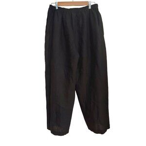 Eskander Poland Black 100% Linen Barrell Casual Pullon Trouser Pant Size 0 Large